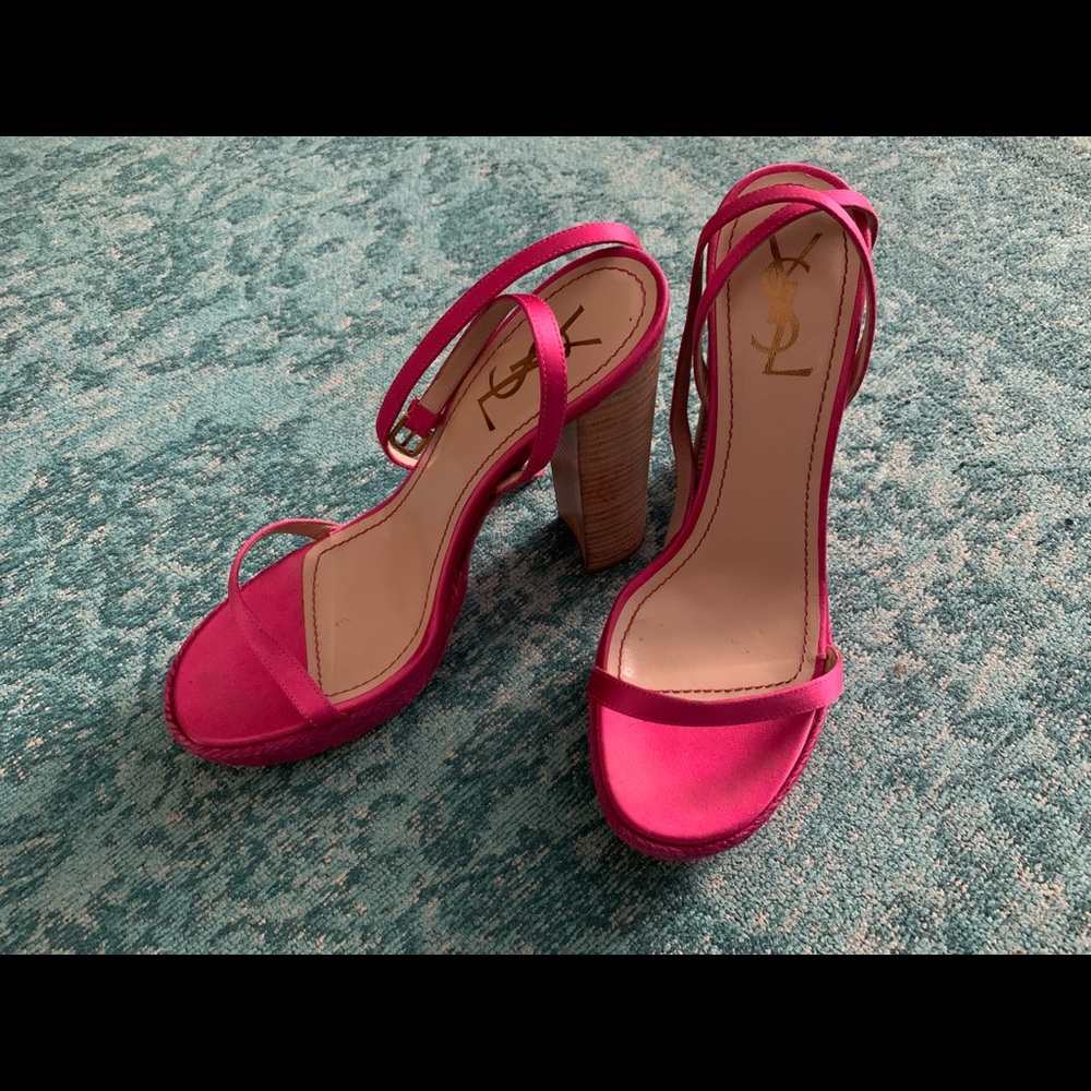 Wood heel espadrille YSL strappy sandal